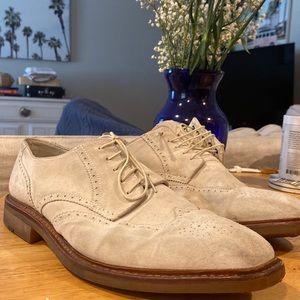 Heschung Lace Up Suede Leather Dress Shoe Beige Size 10.5